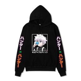 Kawaii Hunter X Hunter Hoodies Men Women Short Sleeve Sweatshirt Killua Zoldyck Anime Manga Black Hoodies Bluzy Tops Clothes Y0809