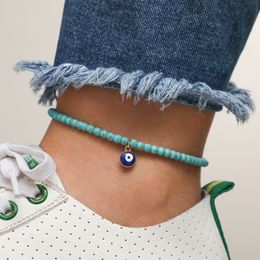 S2481 Fashion Jewellery Beads Evil Eye Anklet Turquoise Beaded Blue Eyes Pendant Anklets