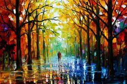 Modern Landscape Oil Painting Walking with You Deocrative Wall Art Posters on Canvas for Office,Coffee Shop,Home Decor, Hand Painted, Palette Knife