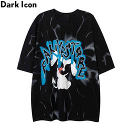 Tie Dyeing Hiphop T-shirt Summer O-neck Men's Tshirts Streetwear Tee Shirts Black White 210603