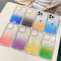 Gradients Cases Diamond Cover Epoxy Shining Acrylic Hard PC Back For iphone13 Promax 12 11 X XR XSMAX 8PLUS 8 7 SamsungA12 A32 4G A52 A72 A02S A03S A22 M32 A02 EU Xiaomi