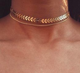 Arrow Choker Necklace Sequins Necklaces Gold Color Fish Bone Double Layers Airplane Necklace Flat Chain Chocker