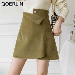 Spring Autumn Mink Fleece Skirt High Waist Irregular A-Line with Safe Shorts One-Step Short Women Plus Size 210601
