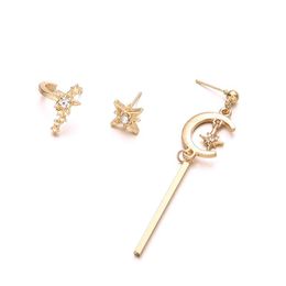 Stud 3pcs/Set Golden Earrings Luxury Moon Star Fashion Dangle Ear Jewelry