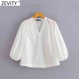 Women Sweet V Neck Puff Sleeve Solid Casual Shirt Female Hollow Out Embroidery Blouse Ladies Roupas Chemise Tops LS9293 210420