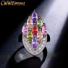 Geometric Marquise Cut Multi Color Cubic Zirconia Big Finger Ring For Women Luxury Party Jewelry R018 210714