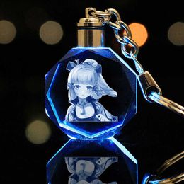 Genshin Impact Cosplay Kamisato Ayaka/Zhongli Colourful Luminous Crystal Key Chain for Women Accessories Pendant Key Ring Gift G1019