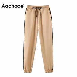 Aachoae Moda Donna Casual Pantaloni lunghi color cachi con coulisse Pantaloni sportivi in vita elastica Abbigliamento sportivo Pantaloni a matita da donna 210413