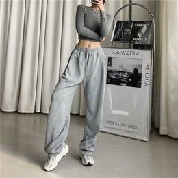 Grey Sweatpants Women Baggy Harem Pants Wide Leg Sweat Oversized Harajuku Joggers Woman High Waisted Black Trousers 211115