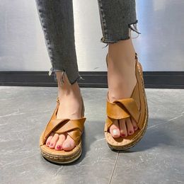 Women Open Toe Orthopedic Sandals Vintage Anti-slip Breathable Leather Casual Platform Retro Shoes 2021 Y0721