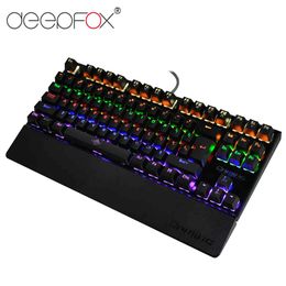 DeepFox Mechanical Gaming 87 Keys Blue Switch Illuminate Backlight Anti-ghosting LED Wrist Pro Gamer Keyboard