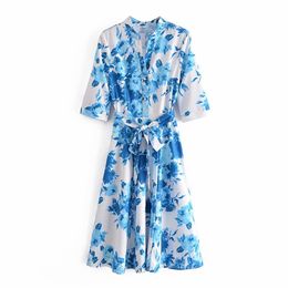 Sweet Women V Neck Draw Back Dress Summer Fashion Ladies Beach Style Fiore femminile stampato Mini 210515