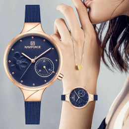 NAVIFORCE Mode Frauen Uhren Damen Top Marke Luxus Edelstahl Kalender Kleid Quarzuhr Wasserdichte Armband Uhr 210517