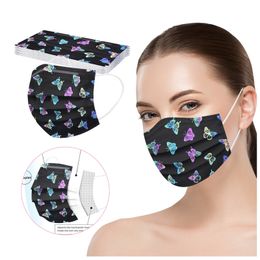2021 Classic One-time adult printing cartoon mask fashion printing three-layer flower butterfly new style Non-woven PM2.5