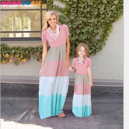 striped summer cotton family matching clothes mommy and me family look dress matching family outfits mum mama and daughter dress 210713