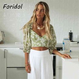 Foridol Bownot Backless Tulle Crop Top Women Sexy Beach Boho Blouse Shirt Summer Ladies Elegant Tops Ruffles New 210415