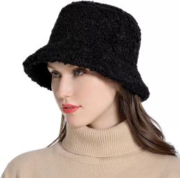 New Fashion Women Winter Bucket Hat Vintage Cloche Hats Warm Faux Fur Wool Outdoor Fisherman Cap For Lady