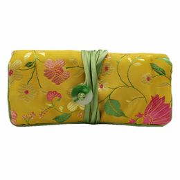 5pcs Luxury Jade Silk Satin Travel Roll Jewellery Pouch Cosmetic Makeup Storage Bags 3 Zipper Foldable Ladies Coin Purses Gift