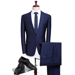 2 Piece Business Men Suits Slim Fit Blue Wedding Tuxedo for Groom with Notched Lapel Custom Male Fashion Clothes Set Jacket Pant X0909
