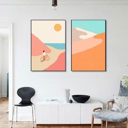 new Paintings Abstract Mountain Poster Sunset Beach Cycling Canvas Painting Nordic Wall Art Print Surfing Morden Picture For Living EWD7723