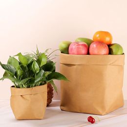 Bolsas de armazenamento Mulheres laváveis ​​Kraft Paper Shopper Bag Eco Tote Reutiliza Mercearia Reutilizável Impermeável Casa Nórdica Planta Flor Pot Cosmética