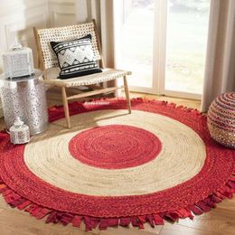 Carpets Rug 100% Natural Jute Cotton Round Reversible Area Carpet Home Decor Rugs