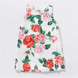 Girls Dress New Brand Girls Clothes Kids Floral Printed Sleeveless Dress Costume For Baby Girls Princess Party A-Line Dress Q0716