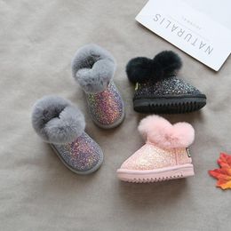 First Walkers Baby Girl Snow Boots 1-3 Years Old Children's Shoes Plush Fleece Infant Toddler Soft Bottom Princess Cotton Winter