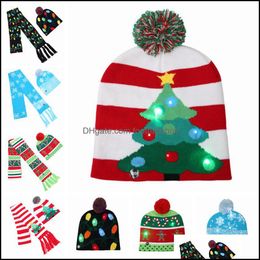 Beanie/Skl Caps Hats & Hats, Scarves Gloves Fashion Aessories Led Christmas Hat Knitted Scarf Kid Adts Santa Claus Snowman Reindeer Elk Fest