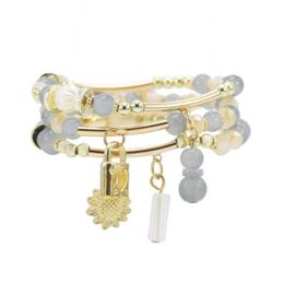 Charm Bracelets Simple Geometrical Three-Layer Beads Bracelet Female Jewellery Quality Alloy Coloured Glaze Flower Star Moon Women Present