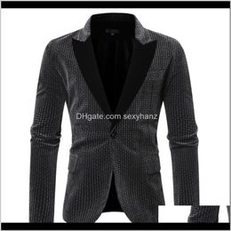 Suits & Blazers Clothing Apparel Drop Delivery 2021 Mens Stylish Casual Patchwork Blazer Striped Print Solid Black Long Sleeve Lapel Business