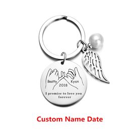 Custom Name Key Chain Finger Hook Promise for Couples Stainless Steel Personalized Laser Engraved Jewelry Gift