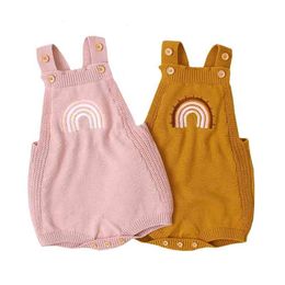 Baby Bodysuits Autumn born Girls Body Tops Rainbow Embroidery Cotton Knitted Infant Kids Jumpsuits Clothes Toddler Costumes 210417