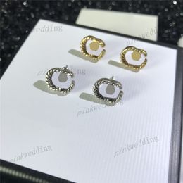 Letter Pattern Charm Small Ear Stud Simple Design Brass Earrings Fashion Sterling Silver Studs For Women
