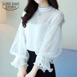 Arrive Fashion Long Sleeve Chiffon Blouse Female Pink Blue White Solid Shirt Casual Women Clothing 0186 30 210415