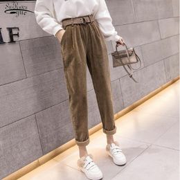 Autumn Winter Loose Elastic Waist Corduroy Ladies Trousers Casual Streetwear Harem Pants Harajuku Velvet Warm Female 11610 210521