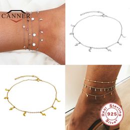 CANNER 925 Sterling Silver Star Moon Lightning Stacked for Women Simple Foot Chain Anklet Ankle Female Fine Jewelry Gift