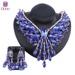 Fashion Crystal Rhinestones Statement Necklace Earrings For Women Indian Bridal Wedding Party Accessories Decoration Jewellery Set H1022