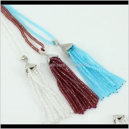 & Pendants Jewelrytrendy Charms White Clear Blue Purple Beaded Tassel Pendant In 2Mm Beads Chain Necklace For Women Wedding Birthday Gift Nec