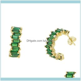 Hoop Jewelryhoop & Hie Luxury Gold Earring Fashion Round Shining Green Crystal Cz Zircon Earrings For Women Jewellery Wedding Aessories Drop D