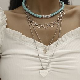 S2413 Bohemian Fashion Jewellery Multi Layer Necklace Beaded Heart Pendant 4 Layers Chain Necklaces