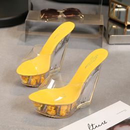 HOKSVZY Super High Heel Cool Slipper Transparent Special-shaped Crystal Slipper Waterproof Platform 15CM Wedges Women Sandal RTY457