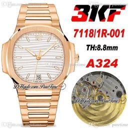 3KF 7118-1R-001 A324 Ultra Thin Automatic Ladies Watch 35.2mm Rose Gold Silver Texture Dial Stainless Steel Bracelet Womens Watches Super Edition 2021 Puretime PTPP D4