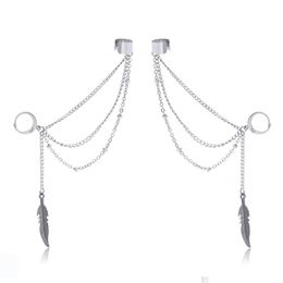 stainless steel feather earrings Canada - Dangle & Chandelier Korean Long Tassel Chain Earrings Feather Stainless Steel Earring For Men Boy Fashion Punk Cool Male Jewelry