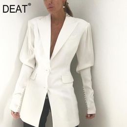 summer and spring white fashion women clothes full sleeves single breasted pocket blazer female top WN20300L 210421