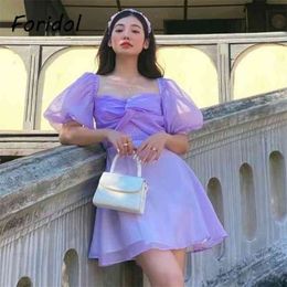 Foridol Solid Purple Summer Dress Women Elegant Mesh A-line Mini Dress Party Club Dress Vintage Vestido De Mujer 210415
