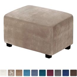 Velvet Rectangle Ottoman Stool Cover Elastic Square Footstool Sofa Slipcover Footrest Chair Covers Furniture Protector 211207