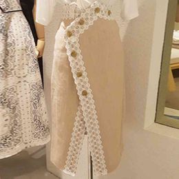 Chic Elegant Lace Slit Woman Skirts Korean Fashion Irregular Design Femme Skirt Spring All-match Solid Faldas Mujer 210514