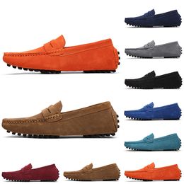 Newest Non-Brand men casual suede shoes black light blue red Grey orange green brown mens slip on lazy Leather shoe