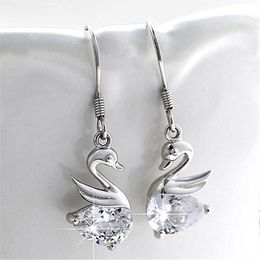 Womens Earrings Dangle crystal silver plated Diamond studded Swan fashion allergic drop style